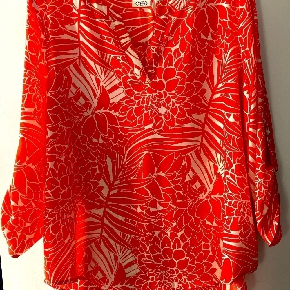 Trendy Women’s Cato island print blouse top salmon and white sz Large